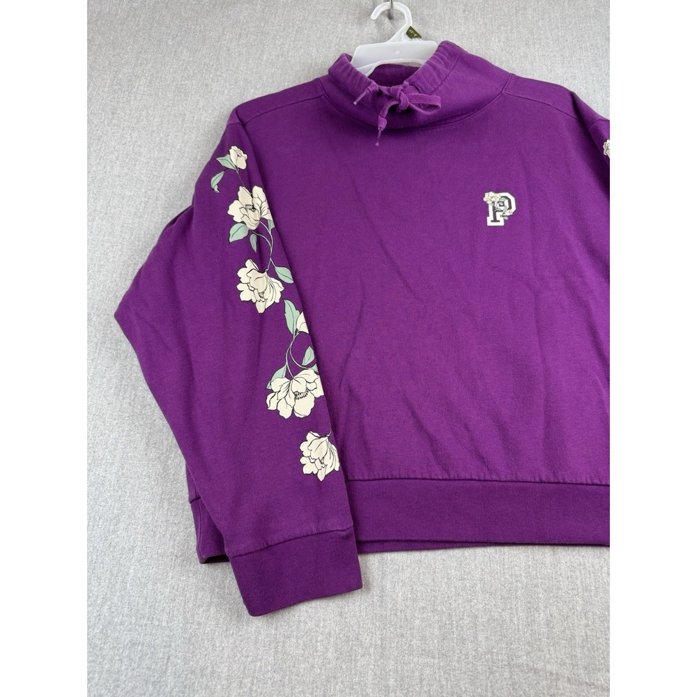 Pink Victorias Secret Fleece Lined Sweater Womens XL Violet Flower Sleeves - Picture 2 of 16
